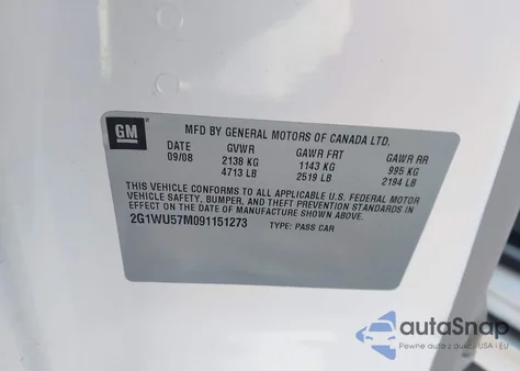 2009 Chevrolet Impala Ltz z USA, uszkodzony, nr VIN 2G1WU57M091151273